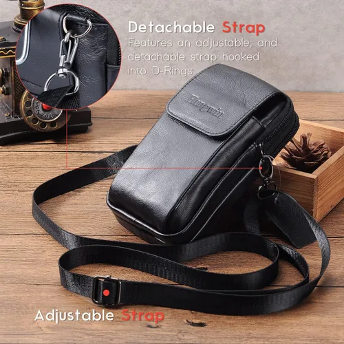 Miniatura 6 de Funda vertical de cuero para hombre con clip para cinturón, bolsa de mensajero de viaje, bolsa cruzada para iPhone 17 Pro Max 15 Pro Max, Samsung