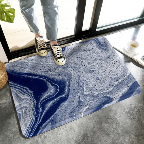 Tapete de bienvenida con textura de mármol azul marino, antideslizante, tapete de piso para interiores y exteriores, tapete de patio, pintura al
