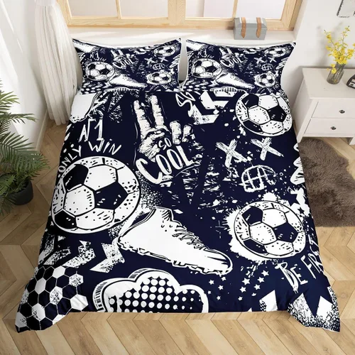 Erosebridal Funda de edredón para niños, tamaño individual, funda de edredón de fútbol para jugadores, juego de ropa de cama con grafiti fresco