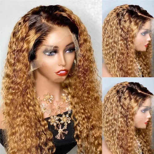 Miniatura 2 de Pelucas de cabello humano brasileño Remy brasileño con encaje frontal transparente HD de 13 x 6 pulgadas, color rubio miel, para mujeres negras, sin