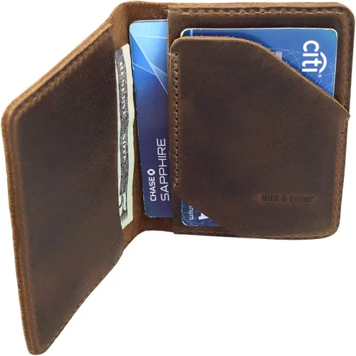 Miniatura 3 de Hide & Drink, Billetera plegable para tarjetas diagonal, hecha a mano de cuero de grano completo, almacenamiento compacto con clase, profesional
