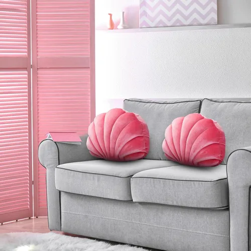 Miniatura 6 de Marsui Almohada decorativa de concha de mar rosa, almohada de 13 pulgadas en forma de concha rosa, regalo 3D inserto para playa, terciopelo suave