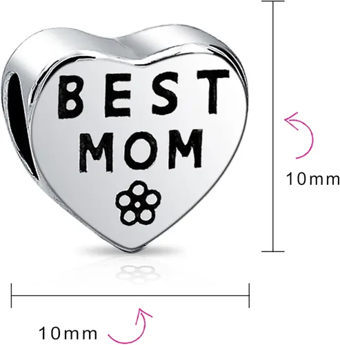 Miniatura 3 de Pulsera europea de plata de ley 925 con forma de corazón y palabra de flor rosa para madre, Metal