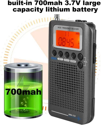 Miniatura 3 de Radio portátil, receptor de radio de banda de avión con 4 modos de búsqueda, antena retráctil y pantalla LCD digital, grabadora de radio de banda