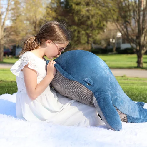 Miniatura 2 de MaoGoLan Ballena de Peluche Rellena de 43 pulgadas, Almohada Grande de Peluche Ballena Azul de 4 pies, Juguete de Ballena Jorobada para Niños