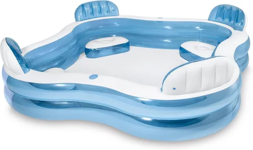 Doukedge Piscina familiar, centro de natación inflable grande con 4 asientos integrados para niños y adultos, piscina gruesa para niños y adultos,