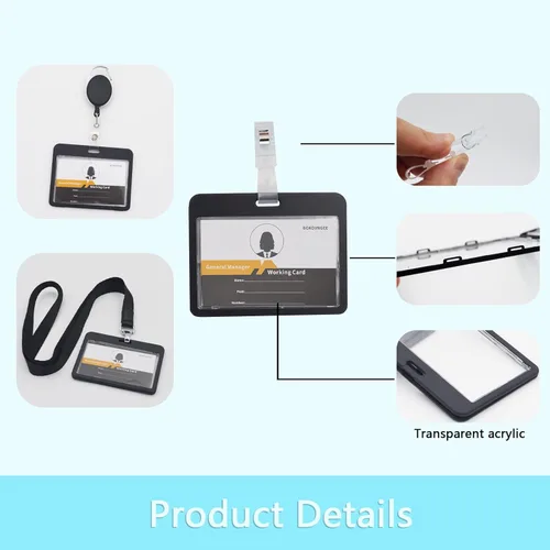 Miniatura 7 de Paquete de 3 soportes horizontales para tarjetas de identificación transparentes de doble cara, impermeable, resistente, para tarjetas