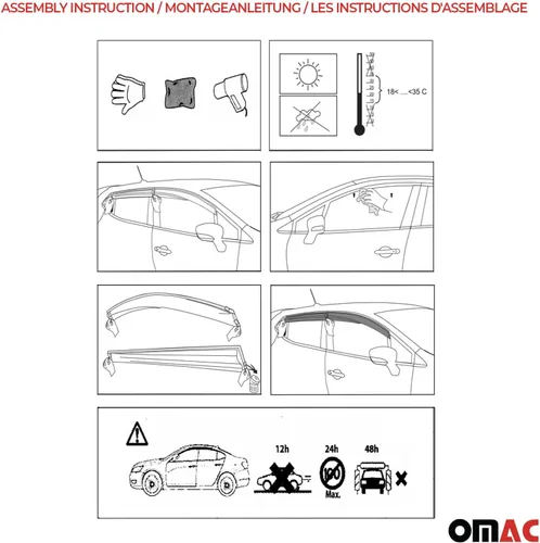 Miniatura 7 de OMAC Deflector de protección contra la lluvia de la visera de ventana para Dodge Sprinter 2003-2006 Humo 2 piezas