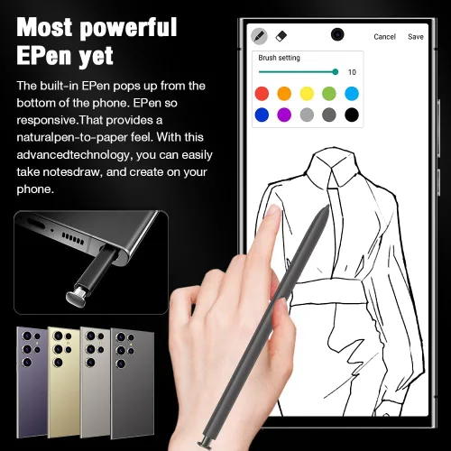 Miniatura 5 de W24 Ultra - Teléfono celular, 6.8 pulgadas, Android desbloqueado 5G, teléfono celular con S Pen, 8 GB+256 GB Smartphone, batería de 8000 mAh