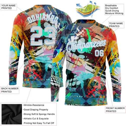 Miniatura 37 de Camisetas de manga larga para hombre, diseño de hip hop, estampado gráfico, informal, manga larga, graffiti, teñido anudado, camiseta