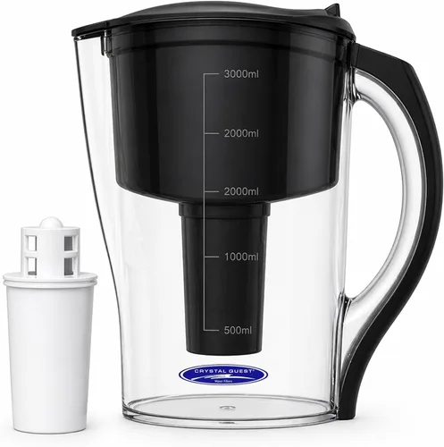 Crystal Quest Jarra de filtro de agua – Capacidad de 12 tazas, incluye 1 filtro de larga duración, libre de BPA, cumple con el estándar NSF 42 –