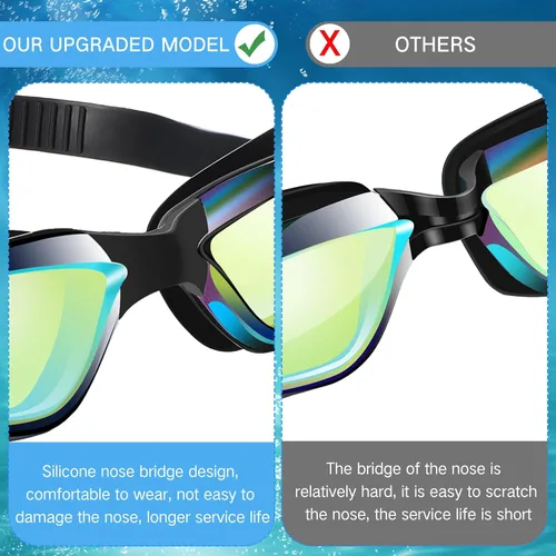 Miniatura 4 de Flutesan Paquete de 6 gafas de natación para adultos, antiniebla, con tapones para los oídos, clip para la nariz, sin fugas, protección completa