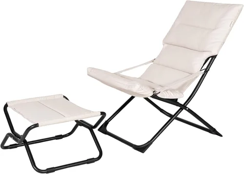 Abba Patio Sillón tumbona para exteriores, silla plegable reclinable de camping para patio con reposapiés separado, tumbonas ajustables para Beige