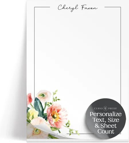 Miniatura 20 de Bloc de notas de papelería personalizado para mujer, bloc de notas personalizado con nombre, flores azul marino con fuente de guión, bloc de notas