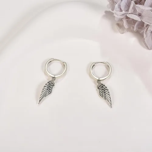 Miniatura 2 de JERWLI Aretes de ala de ángel de plata de ley 925 con alas de ángel demonio, aretes de gota para mujeres y hombres, Plata de ley, No es una piedra