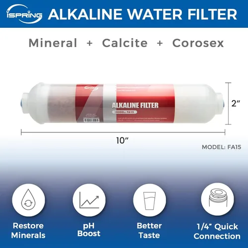 Miniatura 4 de iSpring FA15 Cartucho de Filtro de Agua Alcalino en Línea, 10" x 2" con Conexión Rápida de 1/4", Certificado NSF, Complemento para Sistemas