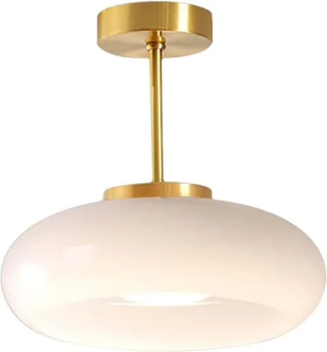 Miniatura 17 de Lámpara de techo moderna de mediados de siglo, montaje empotrado de vidrio de leche MCM con pantalla de cúpula blanca de 11 pulgadas, lámpara