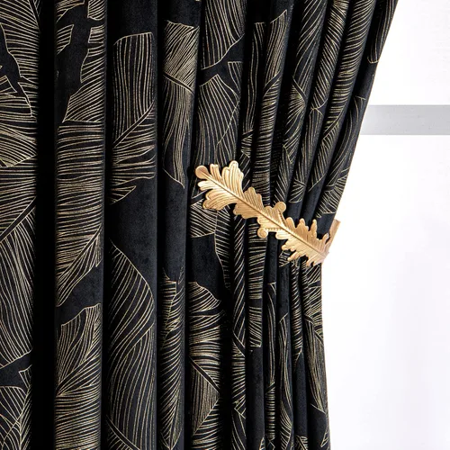 Miniatura 8 de MIULEE Cortinas opacas de terciopelo negro de 84 pulgadas de largo, juego de 2 paneles de cortinas estampadas con estampado de hojas doradas