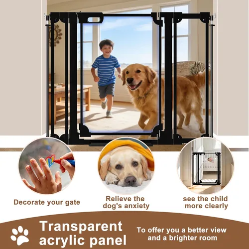 Miniatura 2 de WAOWAO Puerta de bebé de acrílico transparente de 40 pulgadas extra alta para escaleras, diseño moderno, puerta de acrílico con cierre automático