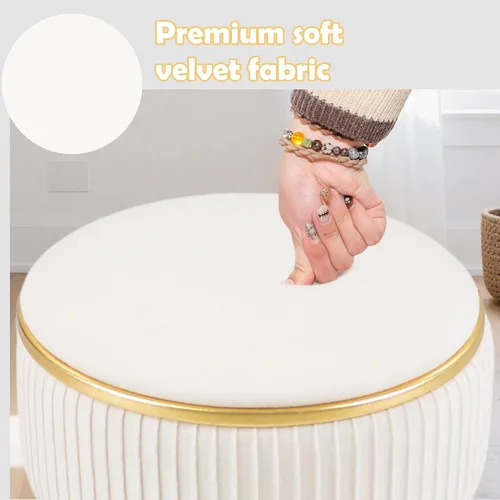 Miniatura 4 de Taburete de tocador ajustable con almacenamiento, silla taburete de maquillaje giratorio de 360°, otomana redonda pequeña de terciopelo con base