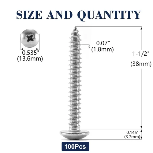 Miniatura 2 de Tornillo para madera #14 x 1-1/2" 100 piezas cabeza de brida Phillips 18-8 (304) acero inoxidable tornillos autorroscantes rápidos por SG TZH