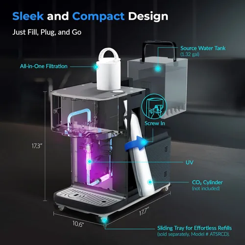 Miniatura 7 de iSpring Fabricante de agua con gas con filtro de agua de ósmosis inversa UV, caliente y fría para encimera, eliminación de PFAS y TDS, monitor TDS