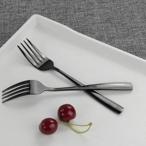 Miniatura 3 de Teyyvn Juego de 16 tenedores de postre/ensalada de acero inoxidable negro
