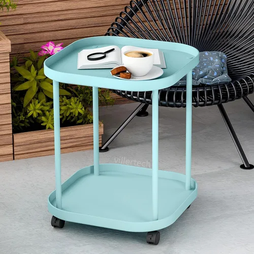 Miniatura 4 de Mesa auxiliar villertech con ruedas, mesa auxiliar de sala de estar, mesa lateral móvil de plástico para sofá, mesa auxiliar pequeña, mesita de Azul