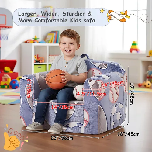 Miniatura 2 de Tiita Sofá para Niños, Sofá para Niños con Asa de Transporte, Sofá de Espuma Portátil para Niños Pequeños, Sofá de Guardería para Niños que Brilla