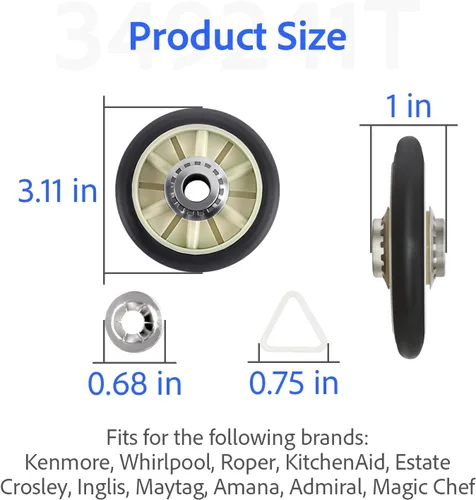 Miniatura 5 de Paquete de 4 rodillos de tambor de secadora 349241T repuesto para Whirlpool, Kenmore, Sears 3397590 AP3098345 349241 3397588 337089