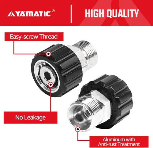 Miniatura 4 de YAMATIC Adaptador para lavadora a presión, métrica M22-0.551 in macho a M22-0.591 in hembra, conecta la manguera de lavadora a presión M22-0.551 in