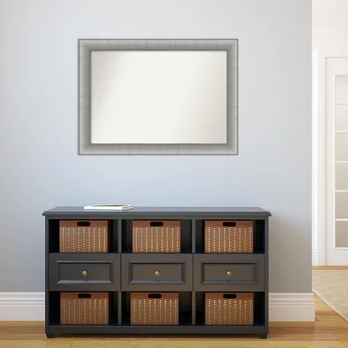 Miniatura 5 de Amanti Art Espejo de baño plateado para sobre el fregadero, 27 x 37 pulgadas, elegante espejo rectangular de peltre cepillado, marco de madera