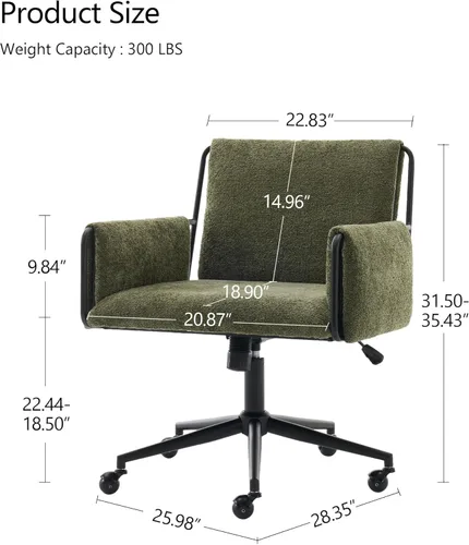 Miniatura 2 de Rowill Silla de oficina moderna, silla de escritorio giratoria, tela Green Boucle, altura ajustable, capacidad de 300 libras, ruedas, reposabrazos