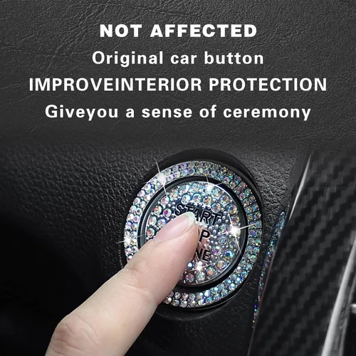 Miniatura 6 de 2 calcomanías para anillo exterior de un botón de arranque de automóvil, diamantes de imitación brillantes que protegen completamente el botón