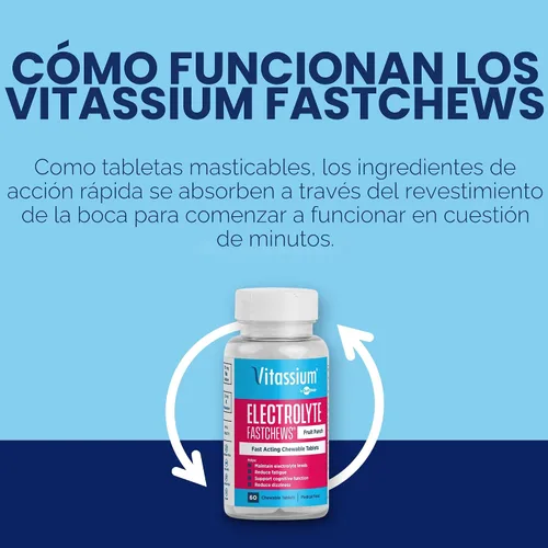 Miniatura 2 de Vitassium FastChews con electrolitos para reabastecimiento de sodio y potasio, botella de 60 comprimidos FastChews, Fruit Punch