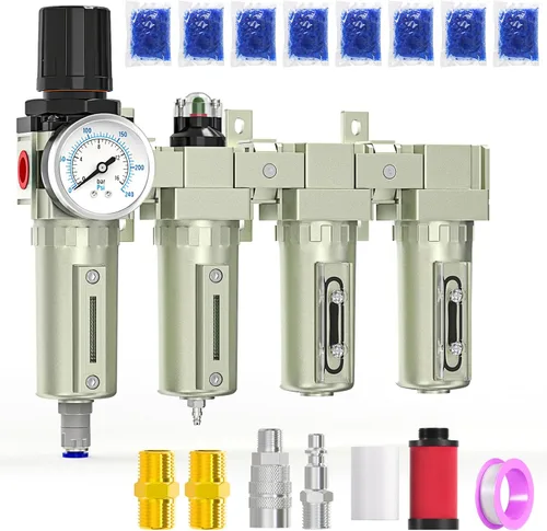Miniatura 12 de MEANLIN Sistema de Secado de Aire de 3 Etapas de Grado Industrial Resistente 1/2" NPT, Filtro Coalescente, Filtro de Partículas, Secador Desecante