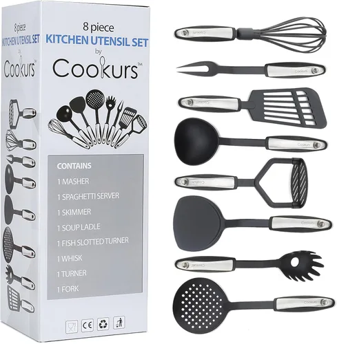Miniatura 8 de Juego de utensilios de cocina de cookurs incluye 8 utensilios de cocina antiadherentes, triturador de espagueti, desnatador, cucharón, pescado