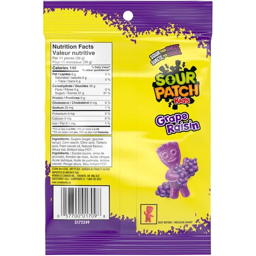 Miniatura 2 de Maynards Sour Patch Kids, sabor a uva 6.53 oz/6.5 onzas, importado de Canadá)