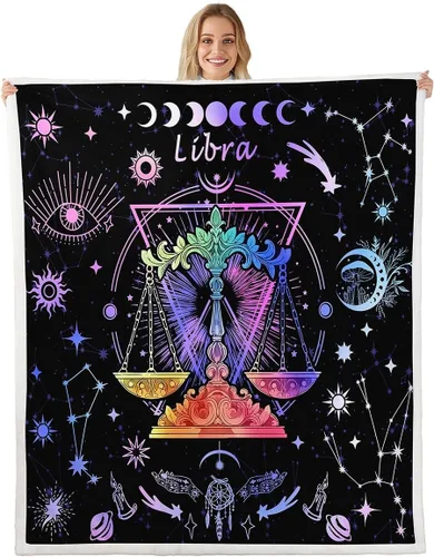 Miniatura 17 de Manfei Acuario - Manta de astrología trippy para niños y niñas, decoración de habitación de doce constelaciones, manta de forro polar suave