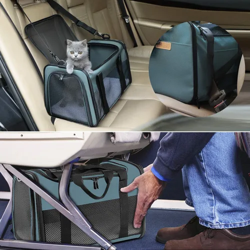 Miniatura 5 de Transportín para Gatos - Transportín Portátil Plegable para Perros y Mascotas, Bolsa para Mascotas de Lados Suaves hasta 15 Libras, Transportín