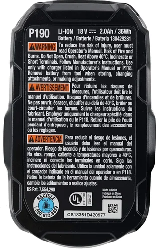 Miniatura 5 de RYOBI P190 Batería compacta de iones de litio de 18 V de 2.0 amperios hora con rendimiento en clima frío y (cargador no incluido/batería solamente)