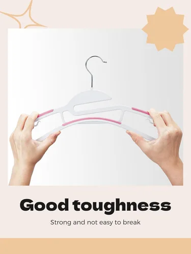 Miniatura 3 de HOUSE DAY Paquete de 50 perchas de plástico rosa, delgadas que ahorran espacio, perchas antideslizantes con almohadillas de goma, percha resistente