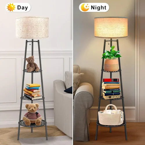 Miniatura 2 de ZQQLITE 2 lámparas de pie negras con estantes para sala de estar, lámpara de pie, lámpara alta, Amparas elegantes para sala con pantalla de lino