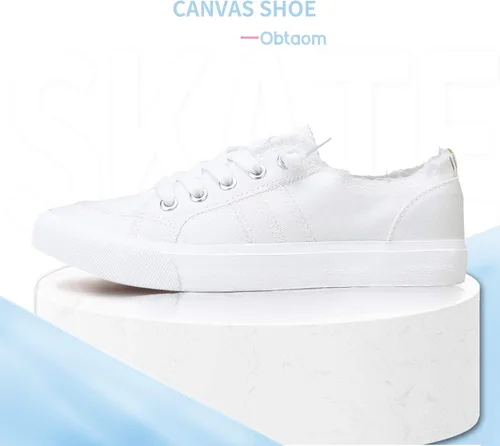 Miniatura 2 de Obtaom Play - Tenis de lona para mujer, color blanco deslavado y estampado de leopardo, sin cordones, a la moda