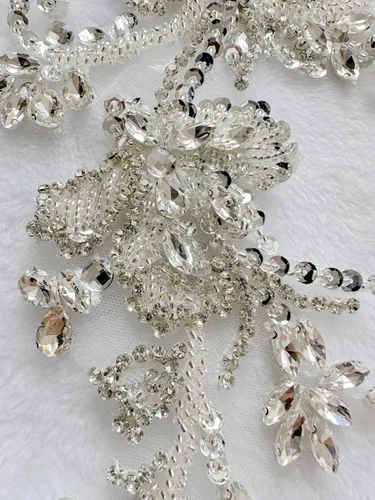 Miniatura 7 de Parches de apliques de encaje brillantes hechos a mano con cuentas de costura, lentejuelas y accesorios para vestido de novia, un par/bolsa Plata