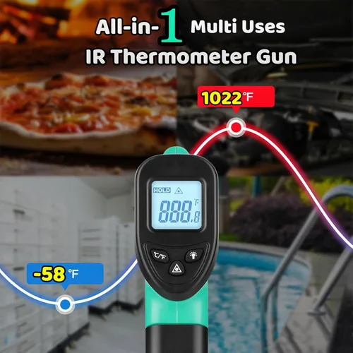 Miniatura 2 de OnniOne Pistola termómetro infrarroja para cocinar, -58℉~1022℉, pistola de temperatura láser digital para reptiles Blackstone Pizza Horno Reptiles