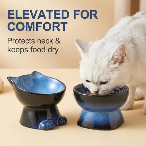 Miniatura 6 de Nihow Juego de cuencos elevados para gatos/perros: juego de cuencos elevados de cerámica para comida y agua de gatos de 6.2 pulgadas para proteger