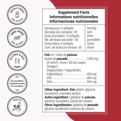 Miniatura 4 de Supersmart - Super Omega 3 1500 mg por día (certificado amigo del mar) - Ácidos grasos EPA y DHA - Suplemento Omega 3 - Aceite de pescado de pesca