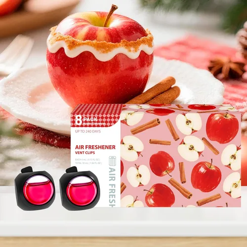 Miniatura 6 de Clips ambientadores para ventilación de automóvil, paquete de 8, proporciona aroma duradero, hasta 240 días, eliminador de olores (manzana y canela)