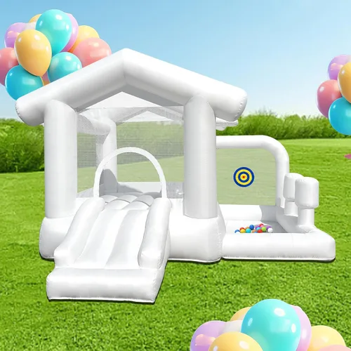 Miniatura 2 de Casa inflable blanca con hoyo de bolas, castillo de rebote blanco para interiores y exteriores con soplador, casa Boncy para niños de 3 a 8 años
